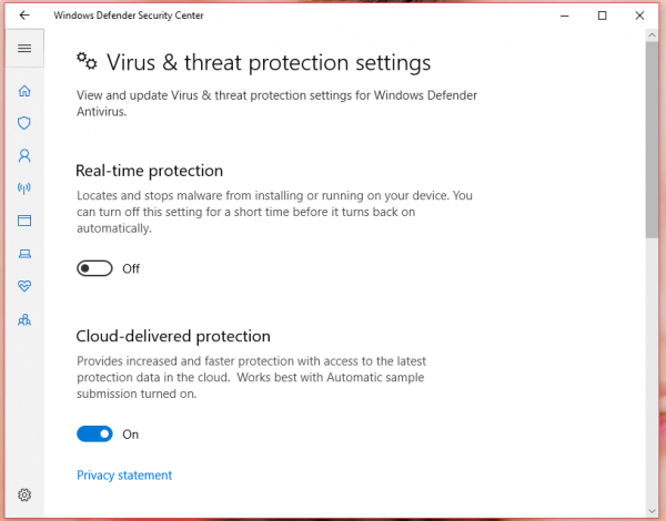 Tắt tạm thời Real-time protection trên Windows Defender